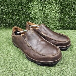 Olukai Moloa Brown Leather Drop Heel Slip On Comfort Loafers Mens Size 13